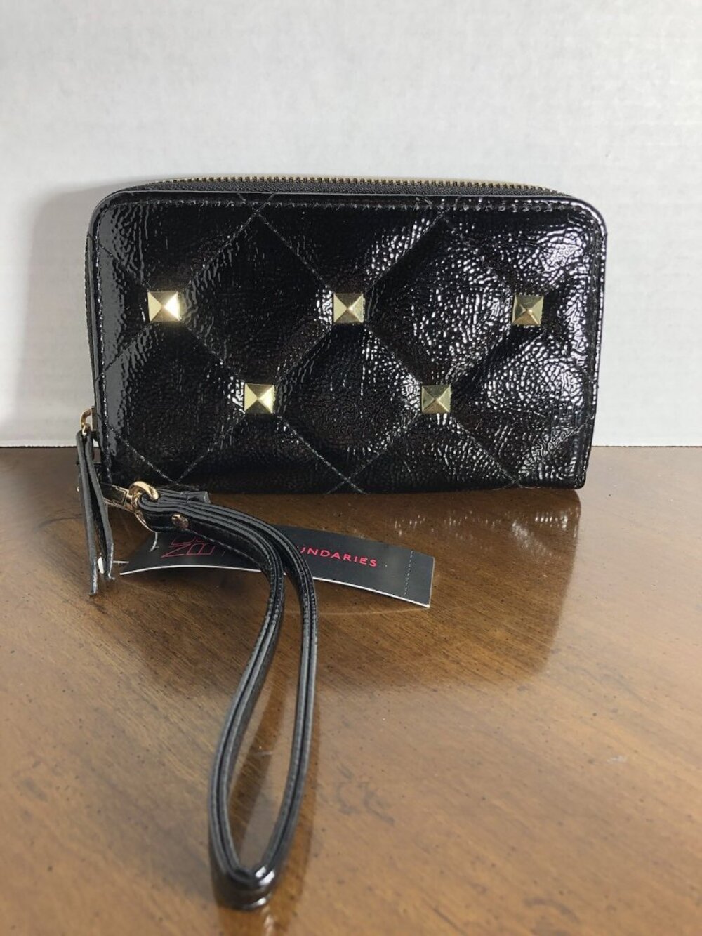 Long Wallet Black Quilted Look With Silver Studs 7” x 4”